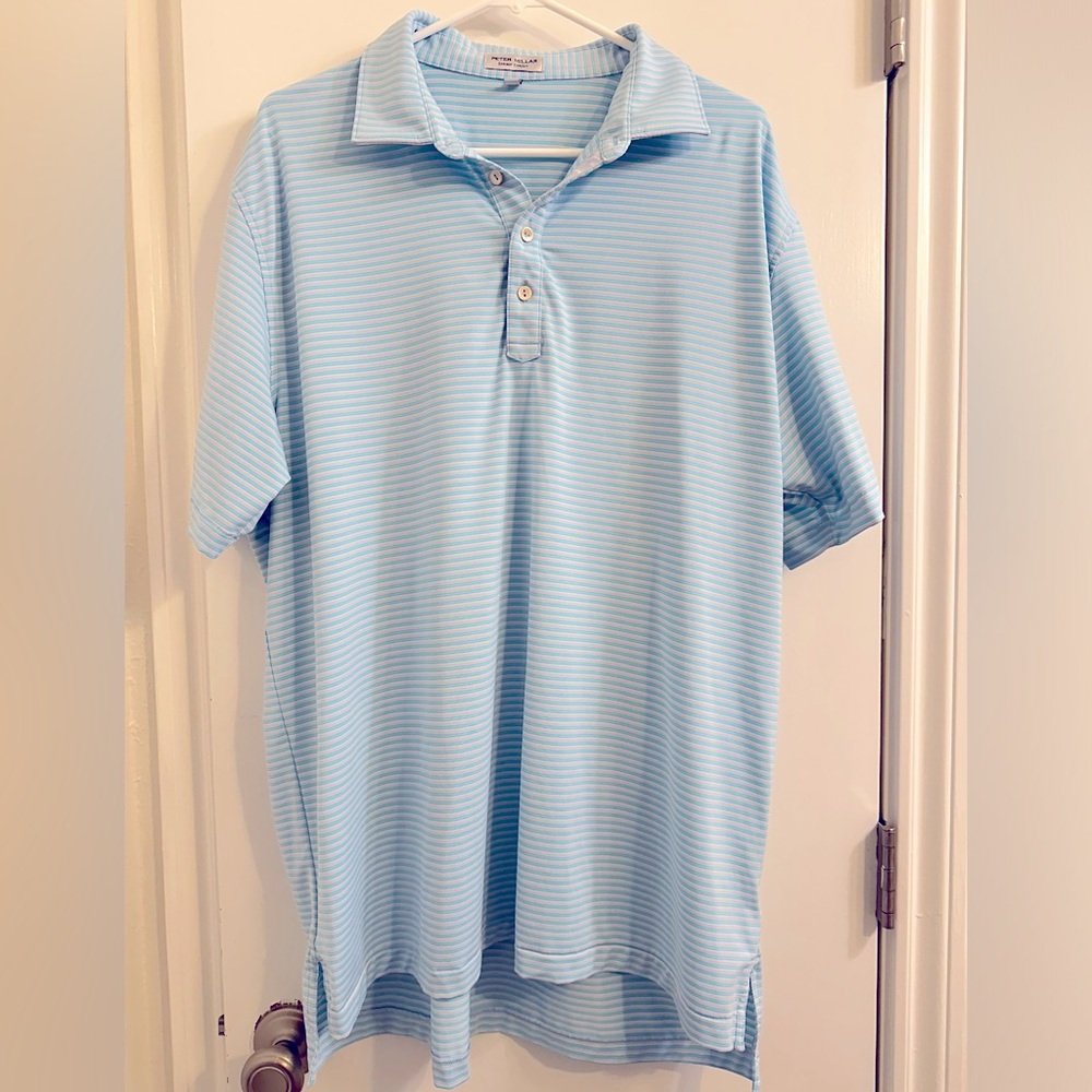 Peter Millar XXL Summer Comfort performance polo. Green/light gray stripe.